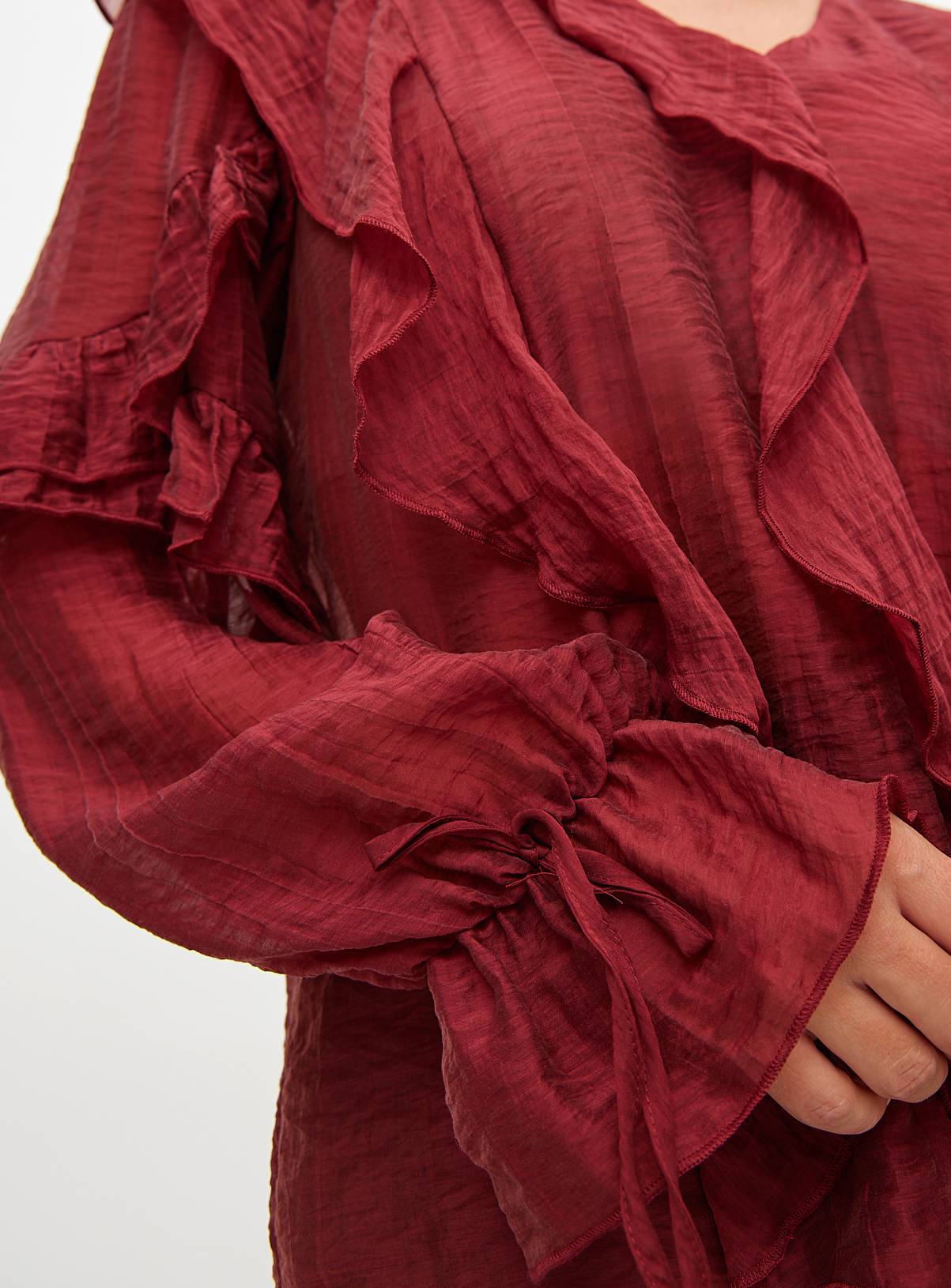 Berry Red Semi-Sheer Ruffle Blouse 24 - Image 3